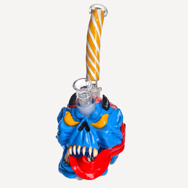 Blue Demon Skull 3D Hand Painted Glass Bong 11"