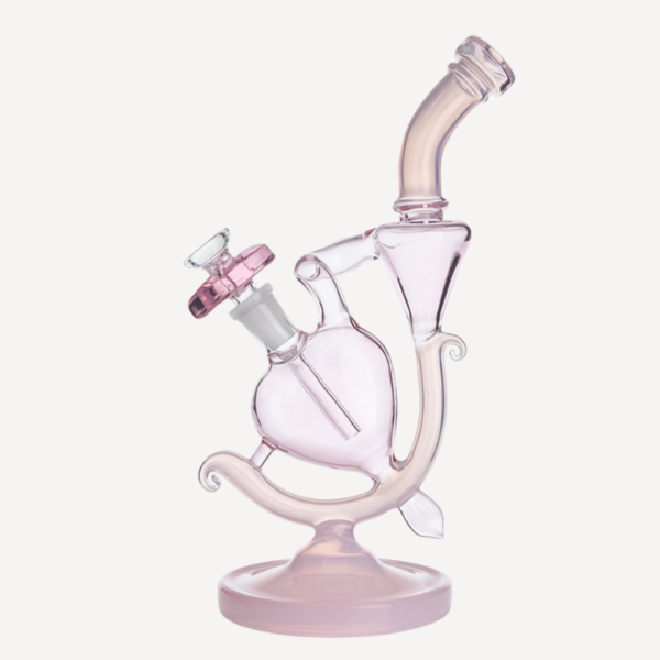 Clear Pink Cupid's Bow and Arrow Glass Recycler Rig 9.5"