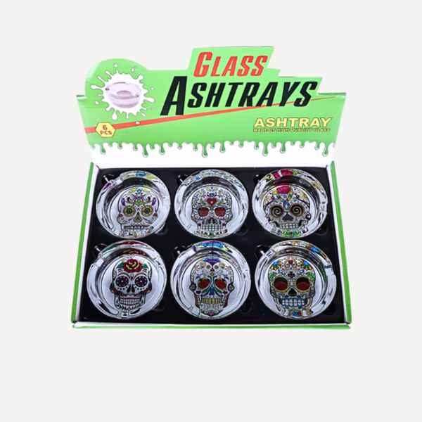 Sugar Skull Glass Ashtray Box of 6 - Image 2