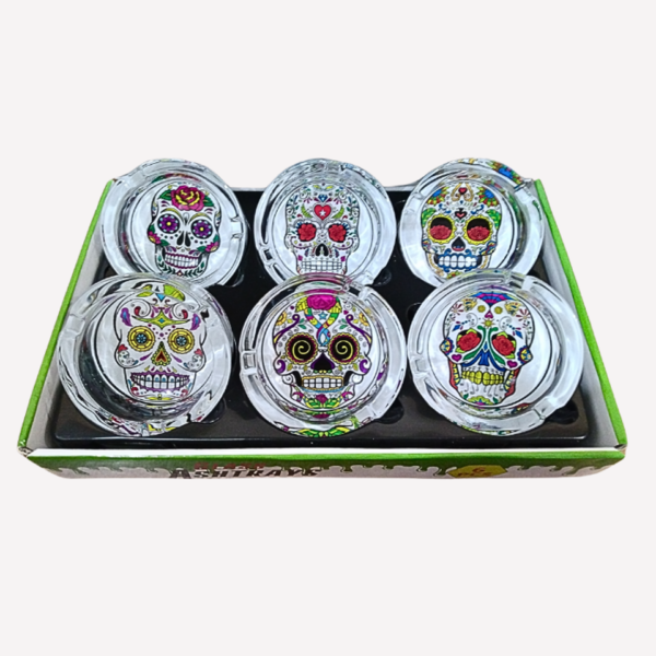 Sugar Skull Glass Ashtray Box of 6 - Image 4