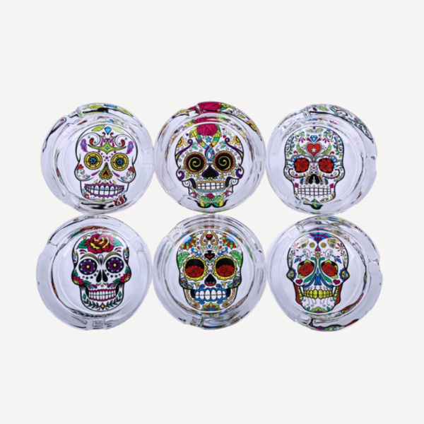 Sugar Skull Glass Ashtray Box of 6