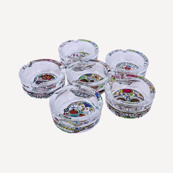 Sugar Skull Glass Ashtray Box of 6 - Image 3