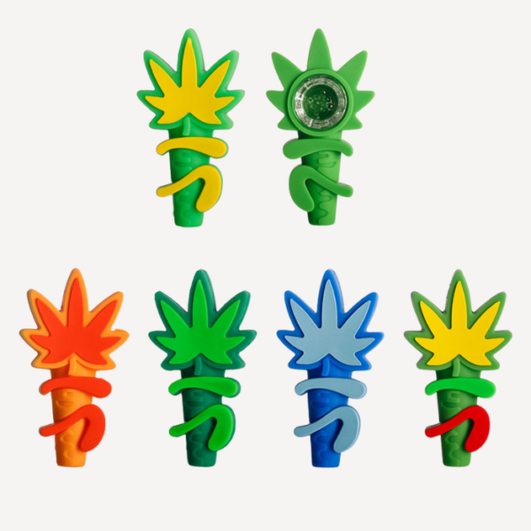 Cann Leaf Silicone And Glass Pipe 3"